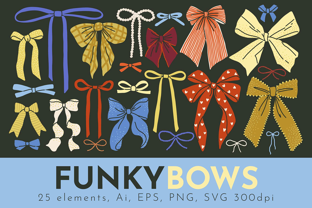 FUNKY BOWS: clipart, an Object Illustration by Elliko shop (Photo 1 of 6)
