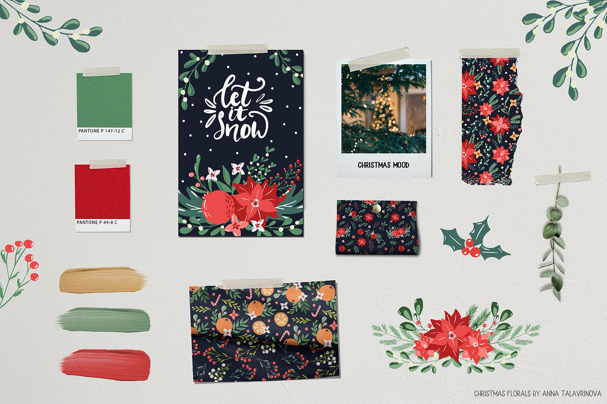 Christmas Florals Bundle, a Decorative Illustration by Cozy pattern shop (Photo 4 of 13)