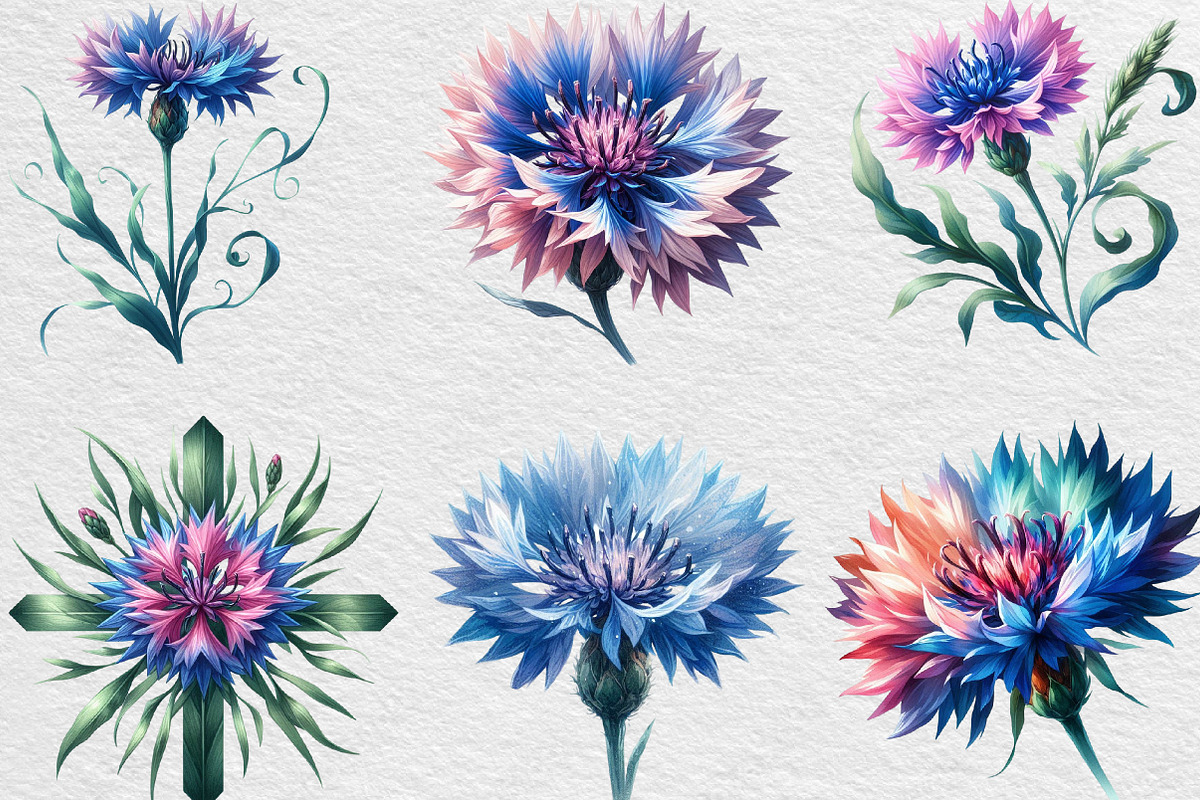 Watercolor Cornflower Clipart, an Illustration by Black Bird Studio (Photo 5 of 6)