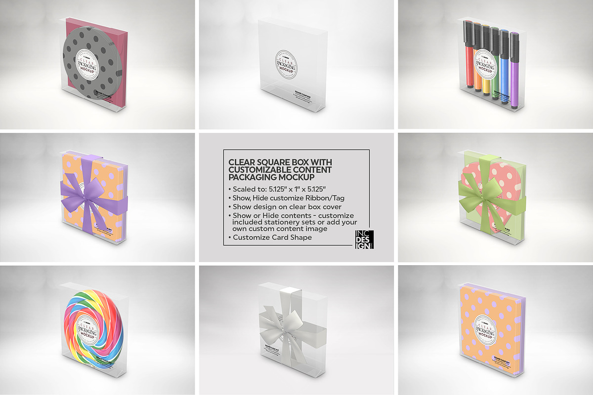 Clear Square Flat Boxes Mockup, a Packaging Mockup by INCDesign (Photo 5 of 14)