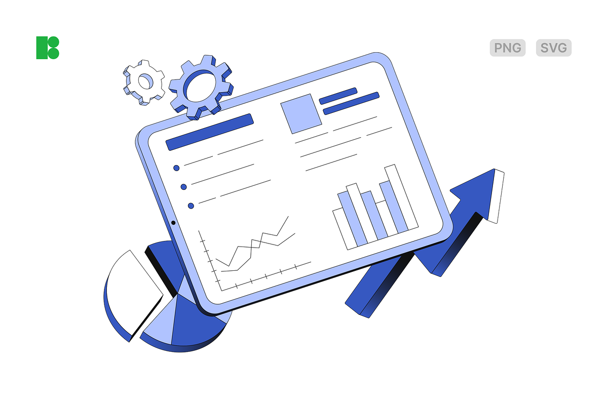 Business analytics on tablet screen, a Technology Illustration by Icons8