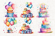 Watercolor Birthday Clipart Bundle, an Illustration by Mash Mash Stickers (Thumbnail 4 of 9)