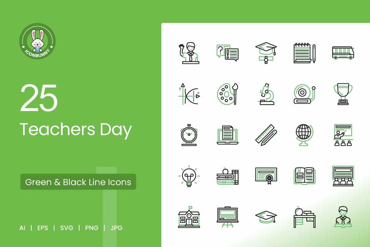 25 Teachers Day Green & Black Icons, an Icon by IconBunny (Photo 1 of 2)