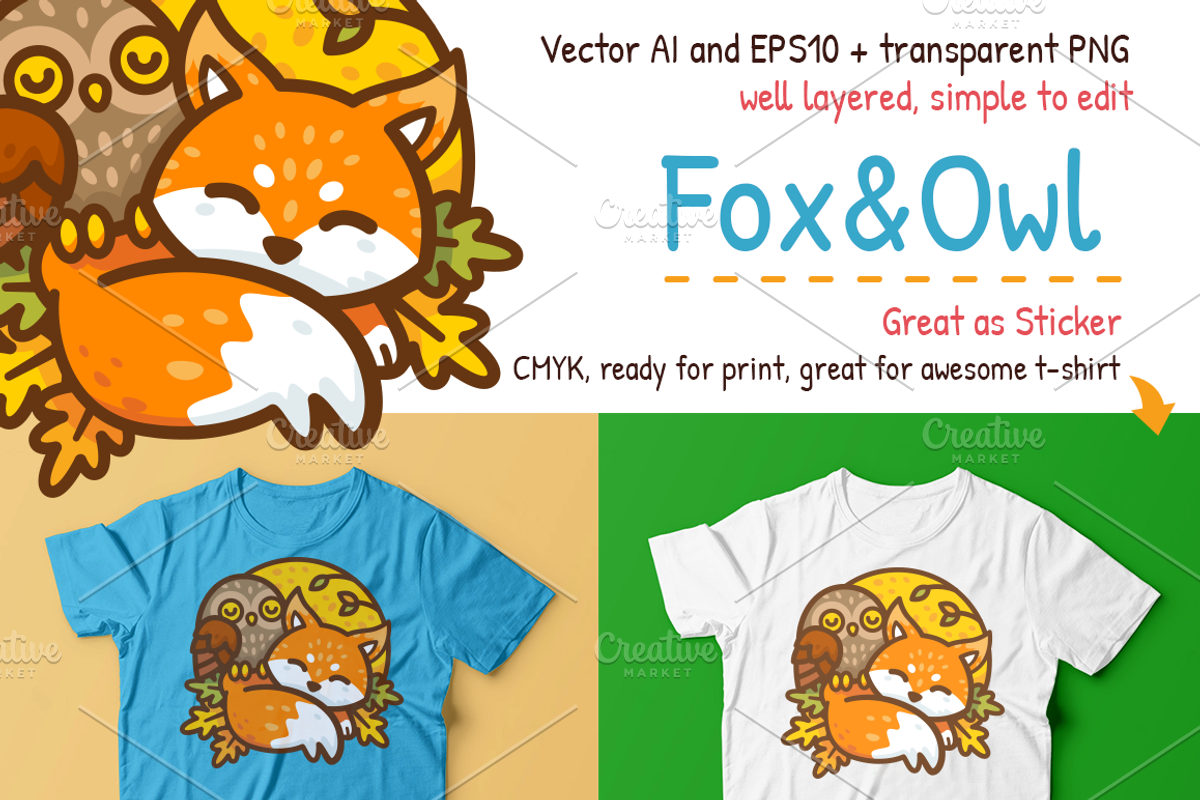 Fox & Owl Cute Animal Mascots, an Animal Illustration by Manudesign (Photo 2 of 3)