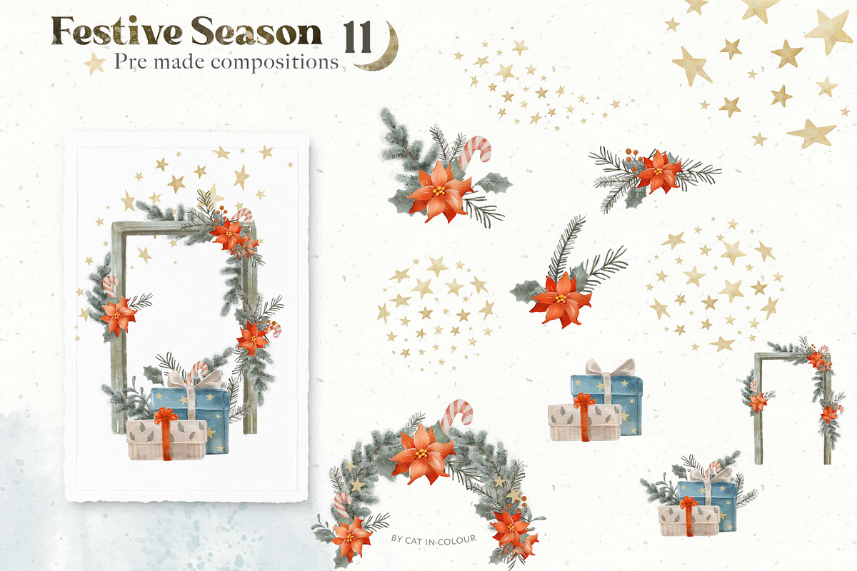 Festive Season. Cute Cats & Rabbits, an Animal Illustration by Cat In Colour (Photo 11 of 16)