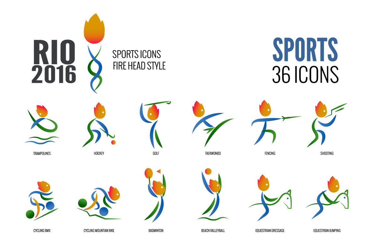 Rio 36 Sports icons: Fire head Style, a Background Graphic by Foxyard studio (Photo 2 of 5)
