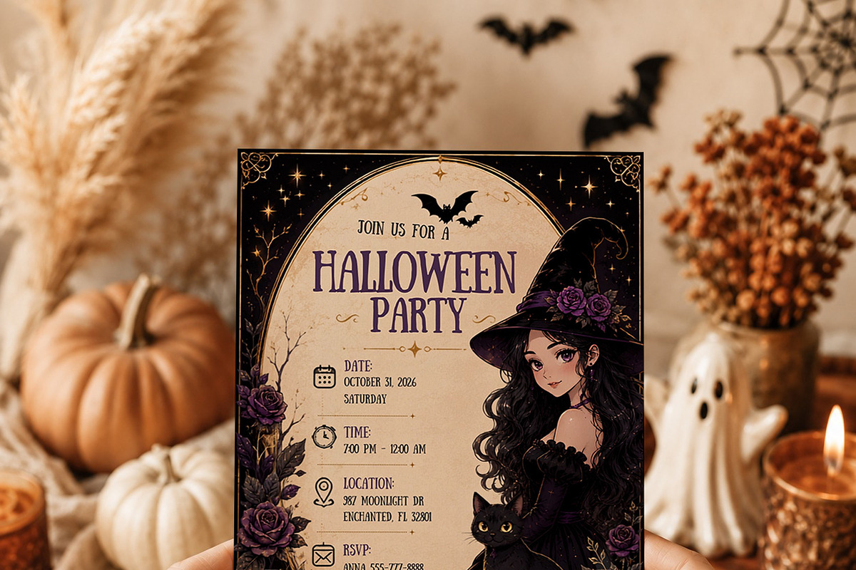 Gothic Witch Halloween Invitation, an Invitation Template by Arslan (Photo 5 of 5)