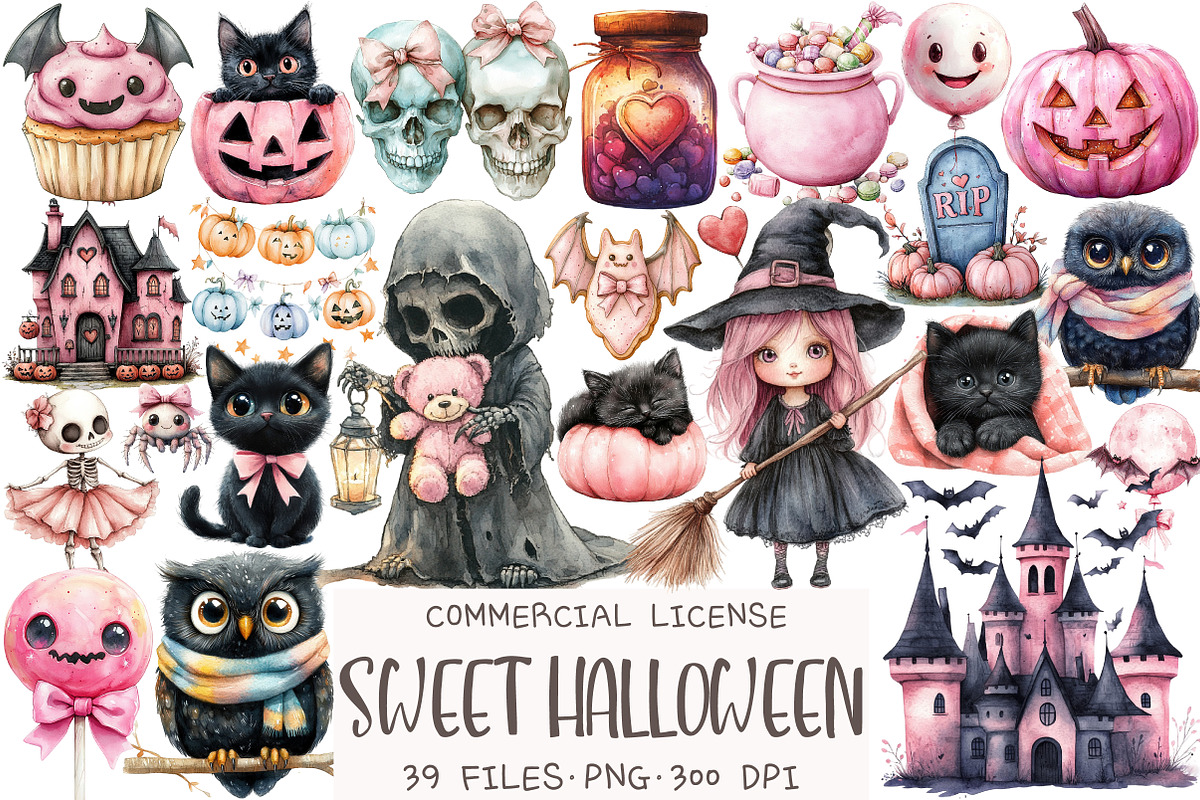 Watercolor Sweet Halloween Clipart, an Illustration by OK Design (Photo 1 of 5)