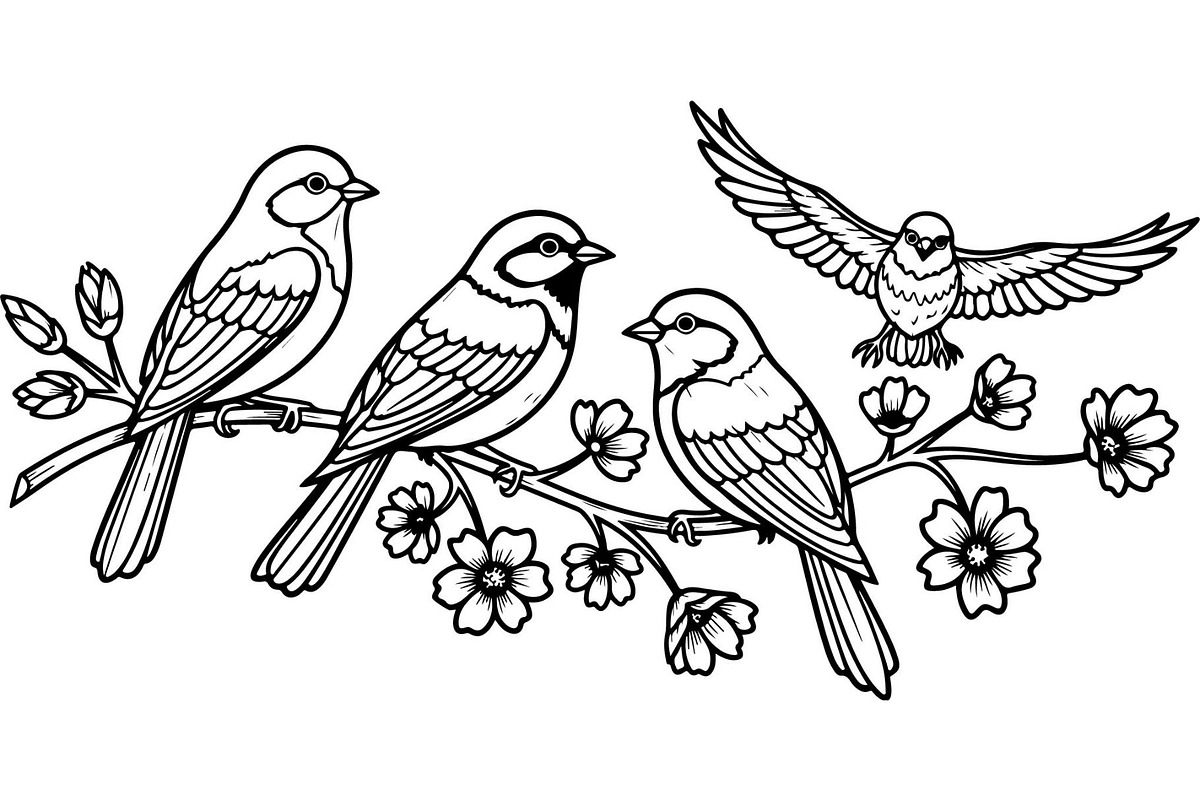 Birds on Branch Vector Collection, an Illustration by Designer_Momina (Photo 3 of 21)