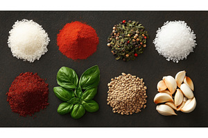 Assorted spices and herbs including, a Beauty & Fashion Photo by Sergey Kotenev