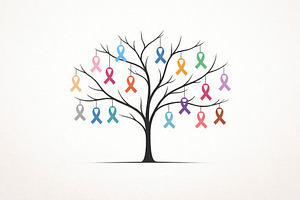 tree with colored awareness ribbons, generative AI, a Photo by Nito