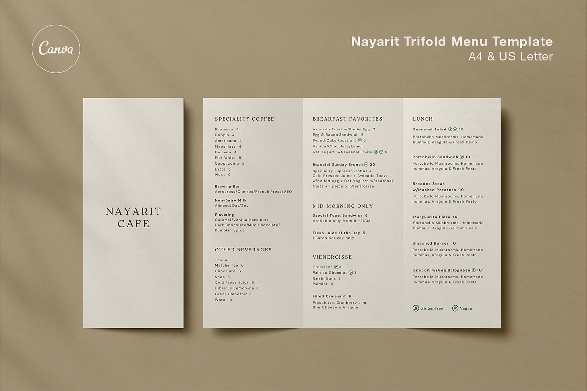 Minimalist Trifold Menu Template, a Stationery Template by Paraná Studio (Photo 1 of 7)