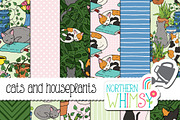 Cozy Cats, Books & Houseplants, a Pattern Graphic by Northern Whimsy Design (Thumbnail 3 of 4)