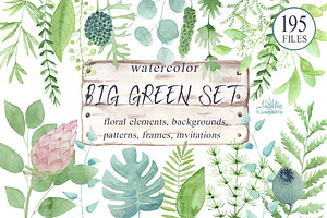 Big green set in watercolor.