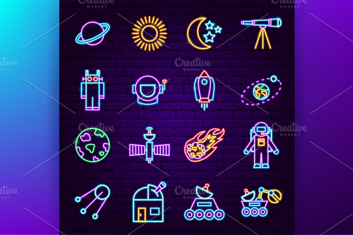 Outer Space Cosmos Neon Vector Icons, an Outline Icon by Anna_leni (Photo 2 of 9)