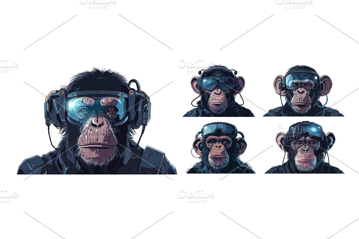 Ape android head cartoon vector set, an Animal Illustration by Onyx