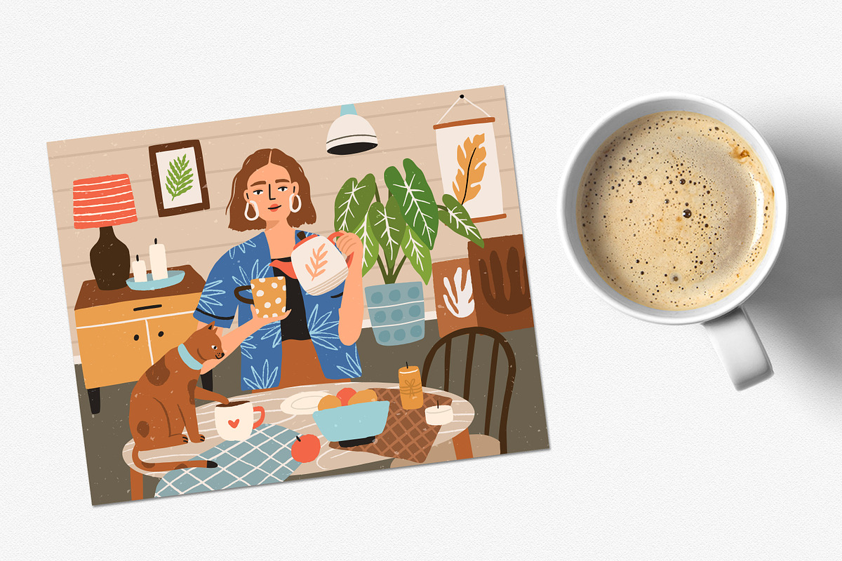 Cozy home scene with woman and cat, a Person Illustration by Good Studio (Photo 2 of 3)