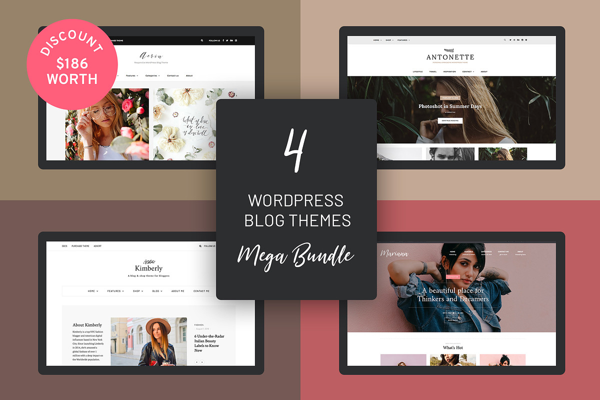 4 WordPress Blog Themes Mega Bundle, a WordPress Template by Creanncy (Photo 1 of 5)