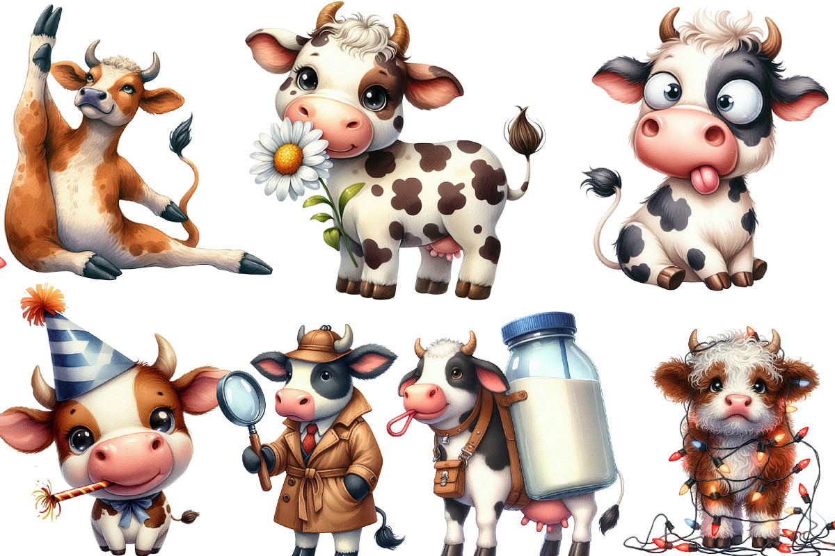 Funny Sketch Quirky Cows Clipart, an Illustration by Designking (Photo 3 of 4)