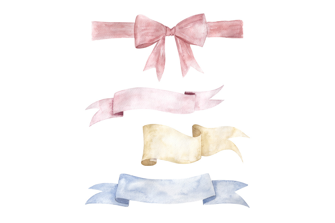 Set Watercolor Ribbons, a Pattern Graphic by Natikka Art