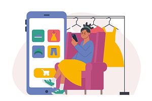 Shopaholism concept. Young woman buy, an Object Illustration by LadadikArt