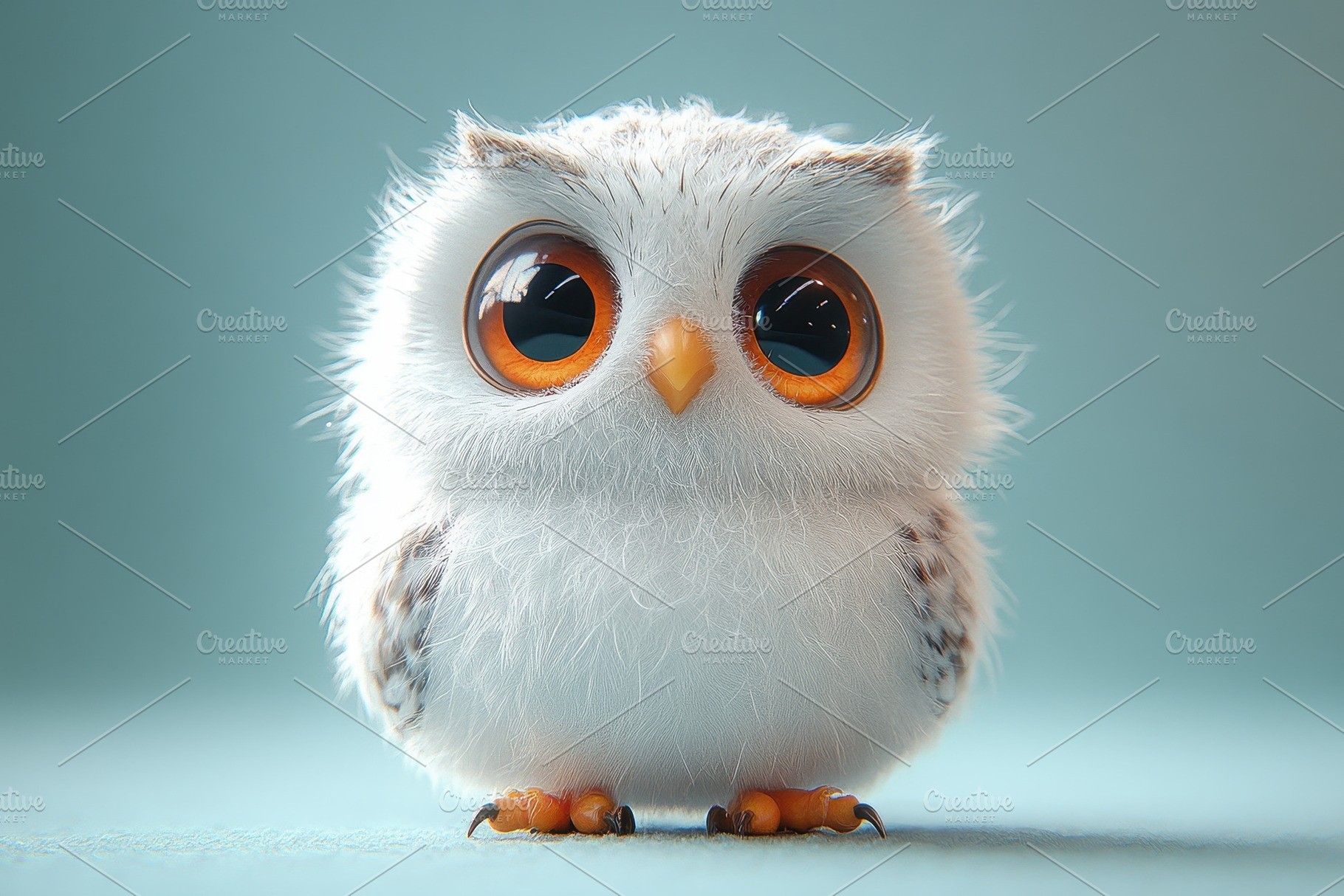 Cute fluffy white owl with big eyes, a Photo by Tanuart