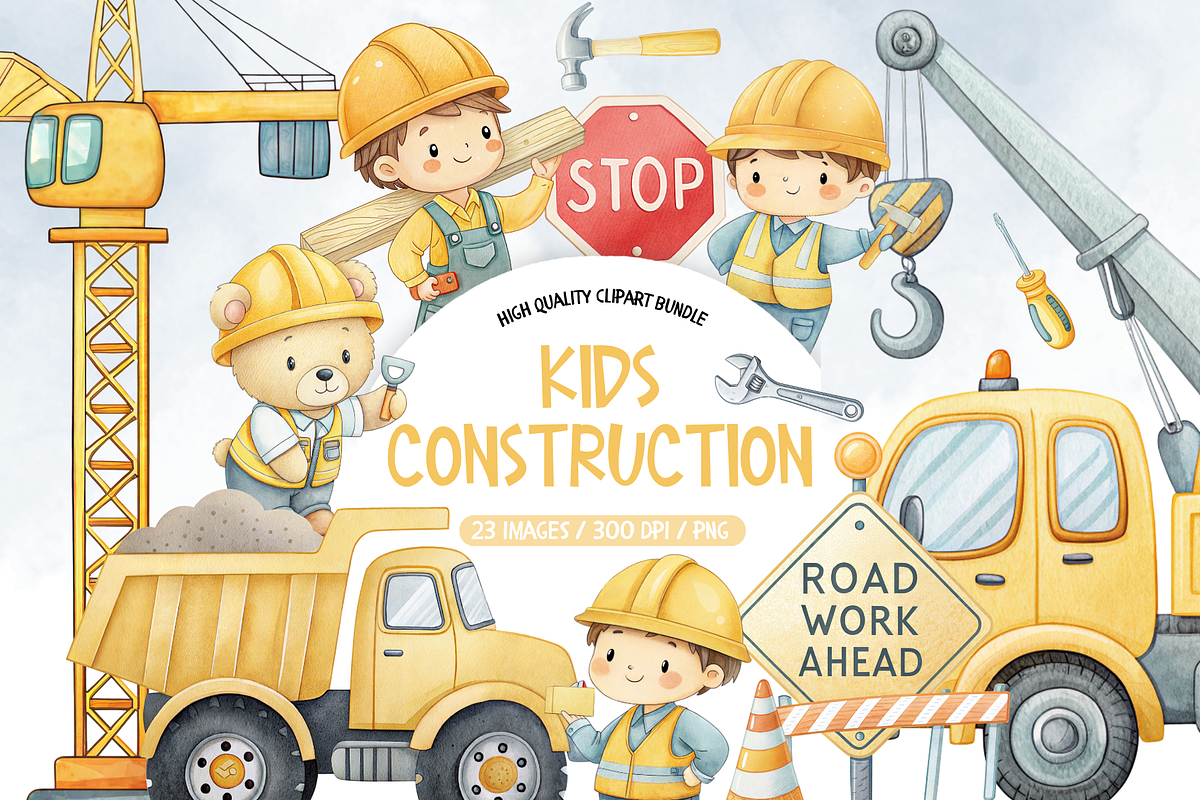 Kids Construction Clipart, an Illustration by TatiMockup (Photo 1 of 5)
