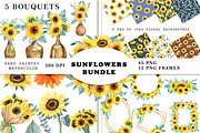 Watercolor Sunflowers Bundle PNG, a Decorative Illustration by PatternPalette (Thumbnail 1 of 12)