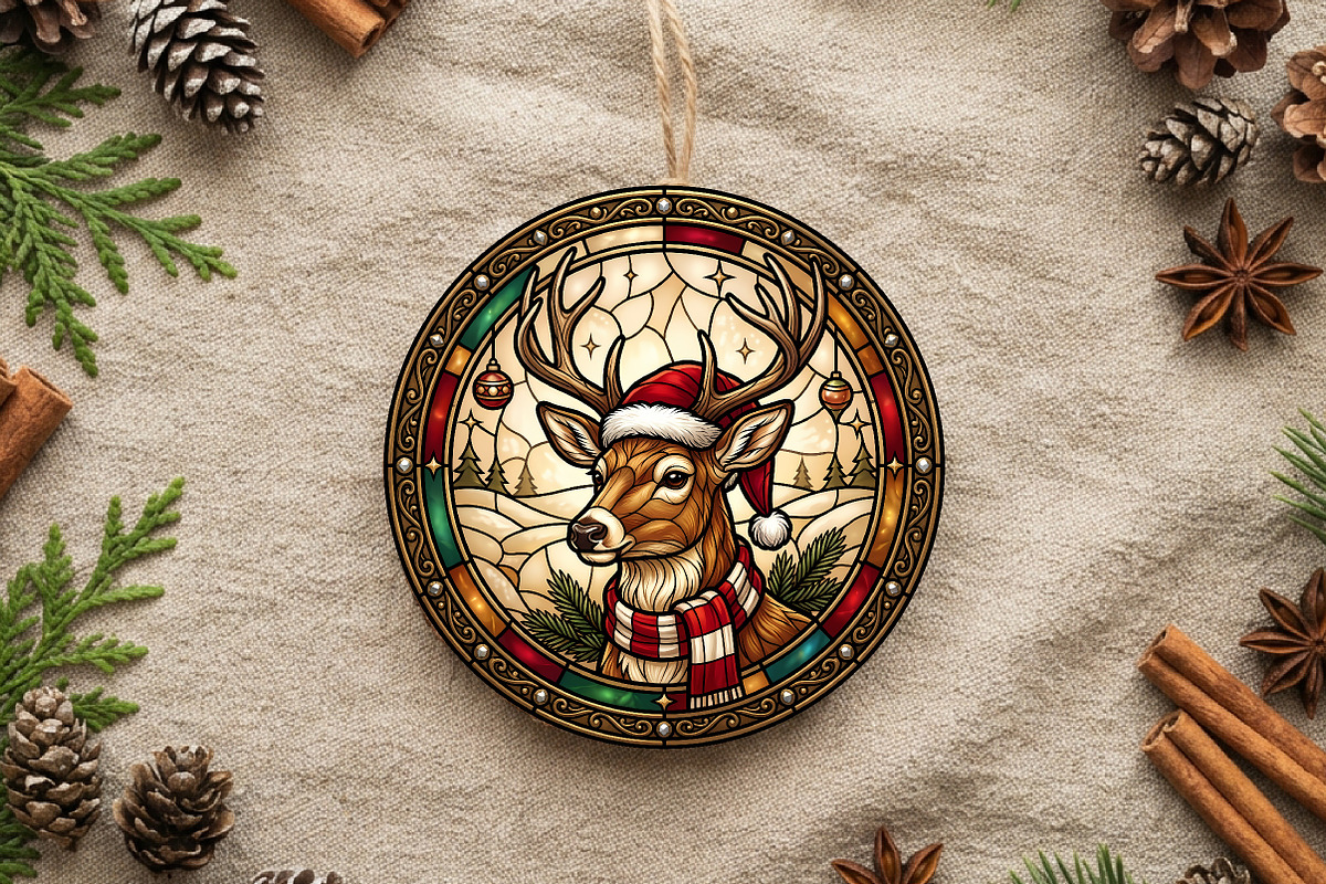 Stained Glass Deer Christmas, a Seasonal Illustration by CrexoraLab (Photo 2 of 3)