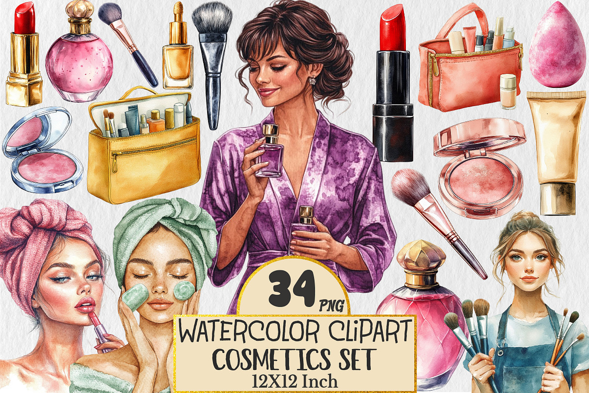 Watercolor Cosmetics Clipart, a Seasonal Illustration by Rose Art (Photo 1 of 4)