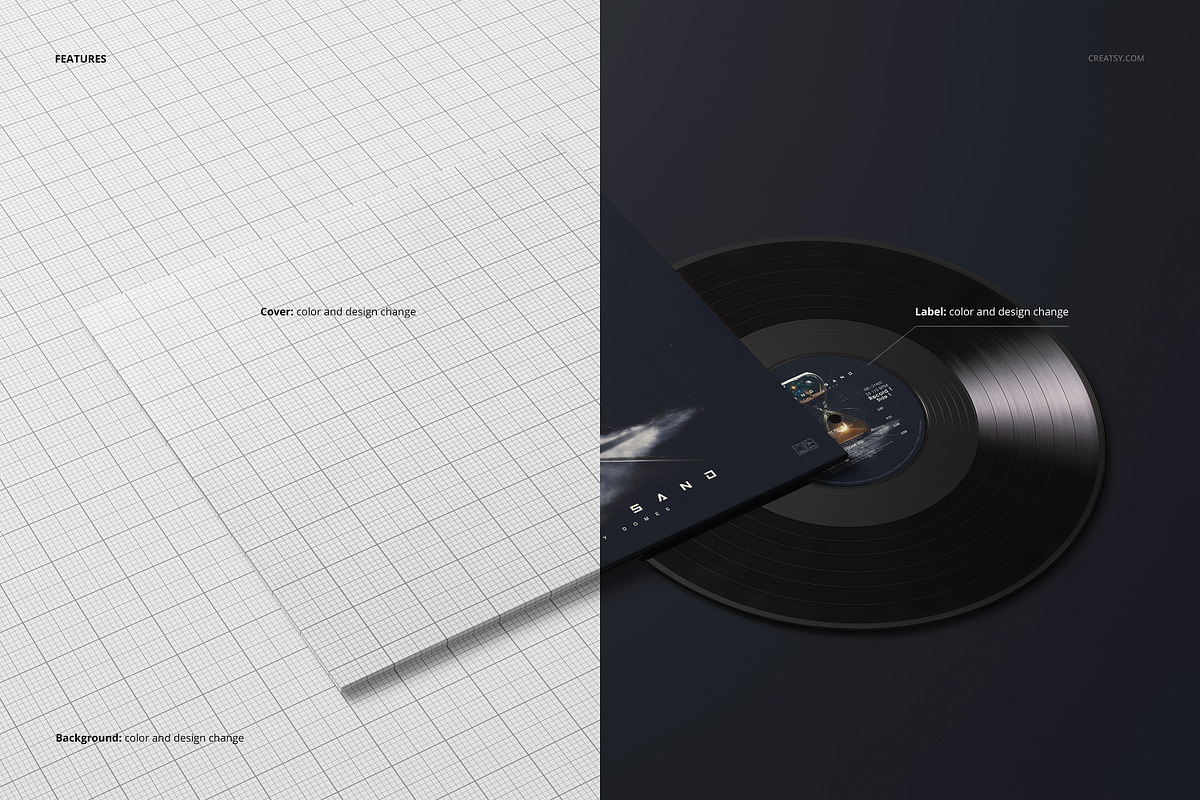 Vinyl Record & Album Cover Mockup, a Merchandise Mockup by creatsy5 (Photo 2 of 5)