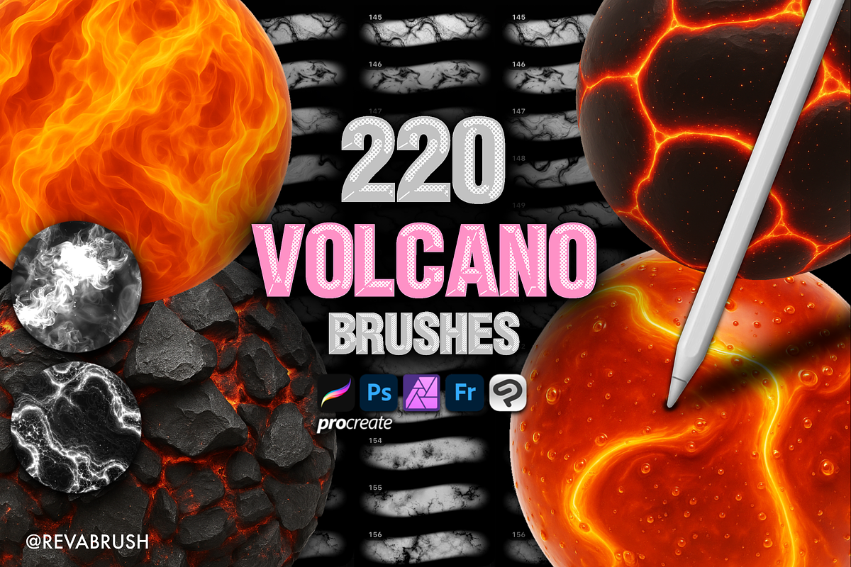 Procreate Volcano Fire texture brush, a Brush Add-On by Revabrush (Photo 1 of 8)