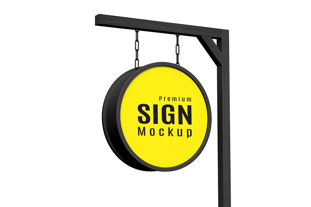 Hanging Round Street Sign Mockup