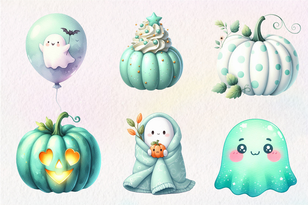 Pastel Mint Halloween Clipart, an Illustration by CreationArt (Photo 4 of 5)