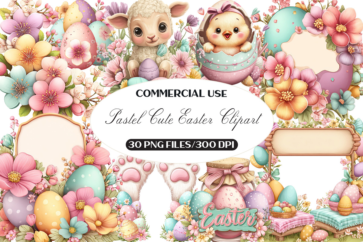Pastel Cute Easter Clipart, an Illustration by Black Bird Studio (Photo 1 of 5)