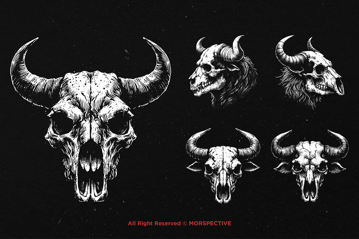 10 Bundle Dark Art Bull Skull Animal, an Illustration by Morspective (Photo 3 of 7)