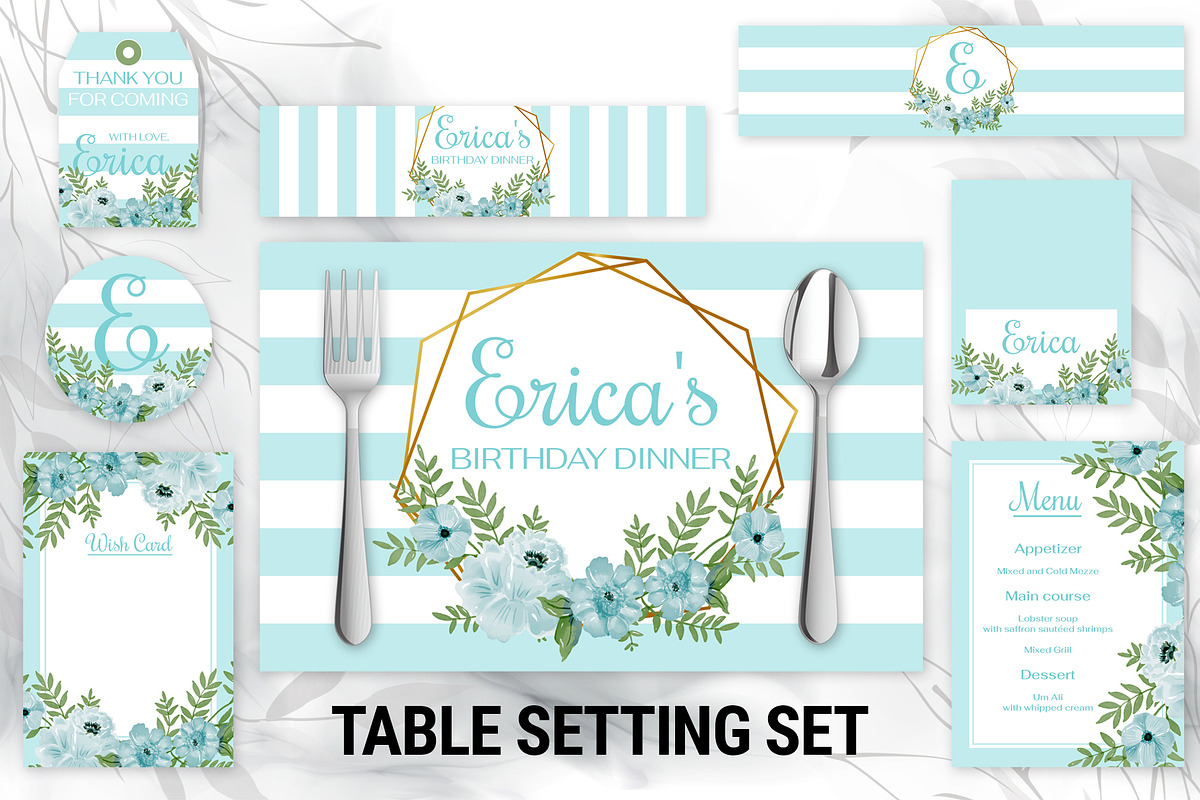 Floral Stripes Table Setting Set, a Templates & Theme by DickyJiang Illustrations (Photo 1 of 3)