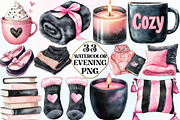Watercolor Cozy Evening Clipart, an Illustration by CraftArtStudio (Thumbnail 1 of 6)