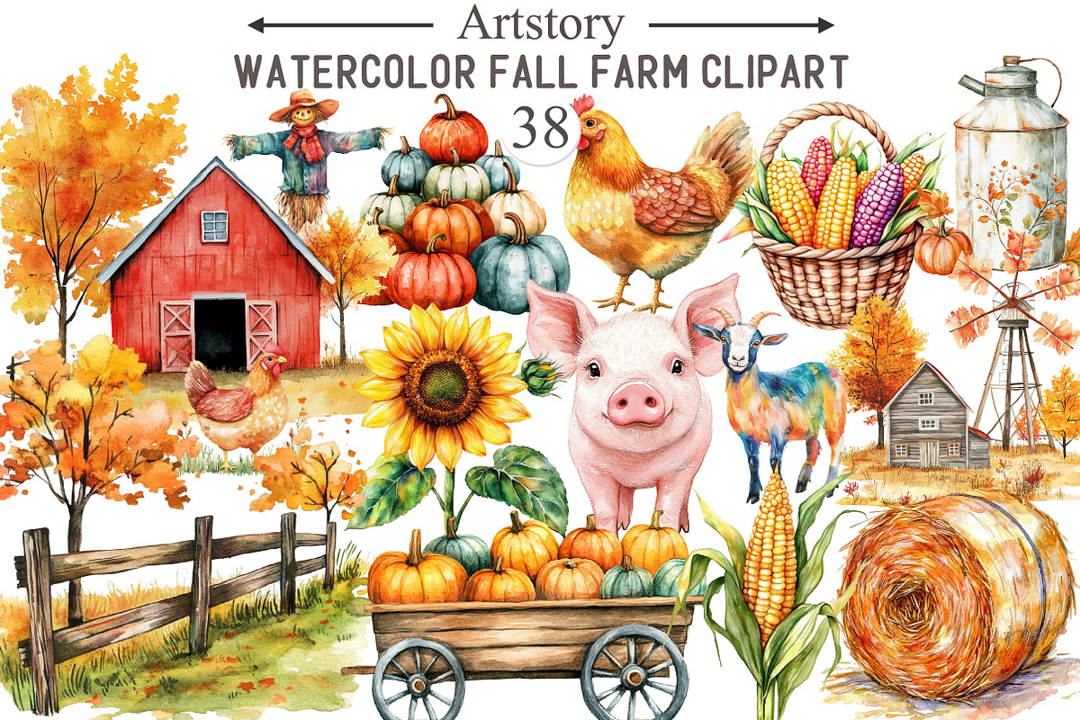 Fall Farm Clipart Bundle, an Illustration by designcity5 (Photo 1 of 5)