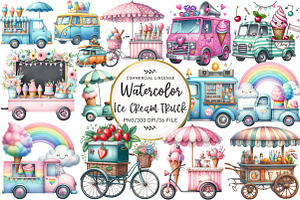 Summer Ice Cream Truck Clipart, an Illustration by OK Design