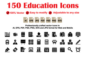 Education Glyphs Icons, a Solid Icon by Vector Stall