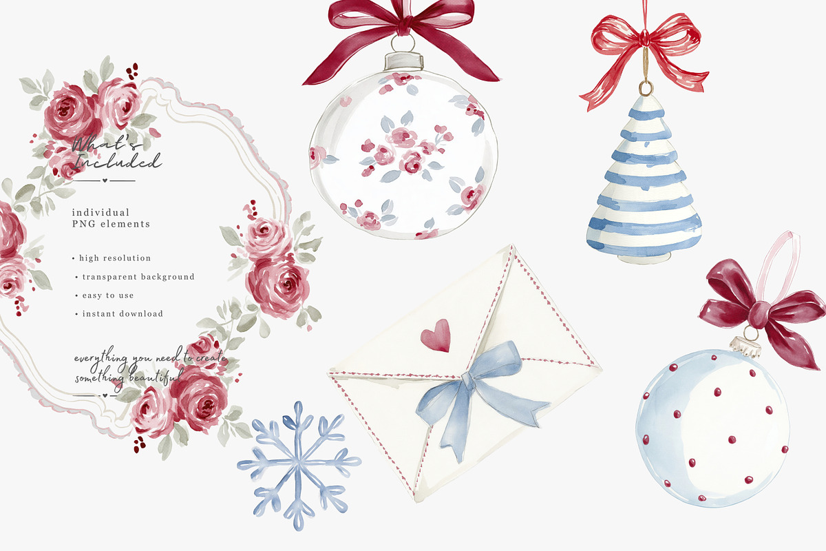 Grandmillennial Christmas Clipart, a Decorative Illustration by Patishop Art (Photo 3 of 14)