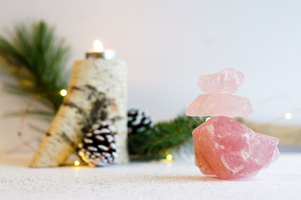 Love & balance holiday containing crystals, candle, and earthy, a Nature Photo by Coral Antler