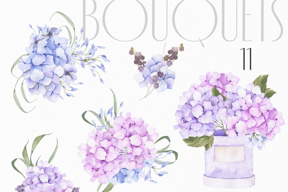 Hydrangea inspiration watercolor set, an Object Illustration by ArtMaslyana (Photo 4 of 8)