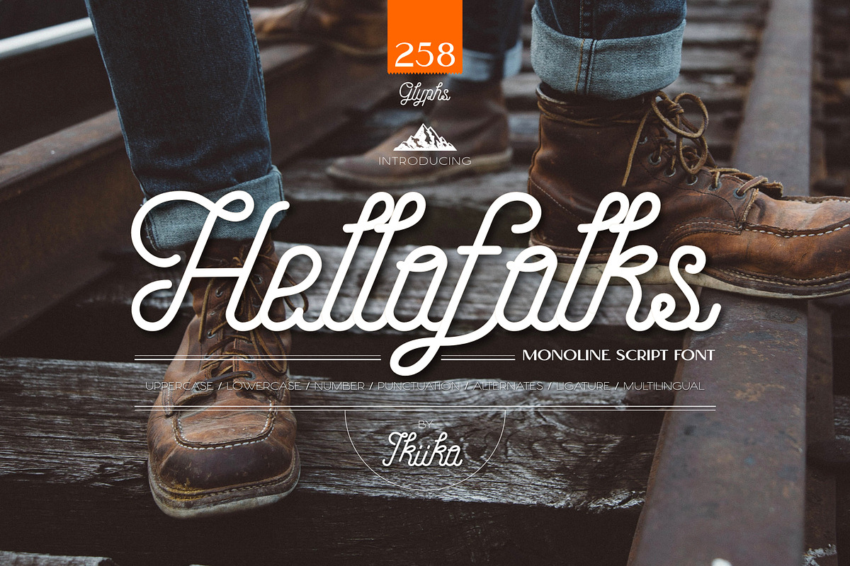 Hellofolks - Monoline Script Font, a Script Font by ikiiko (Photo 1 of 7)