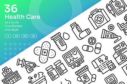 Health Care Icons Set - Line Style, an Outline Icon by Kmg Design