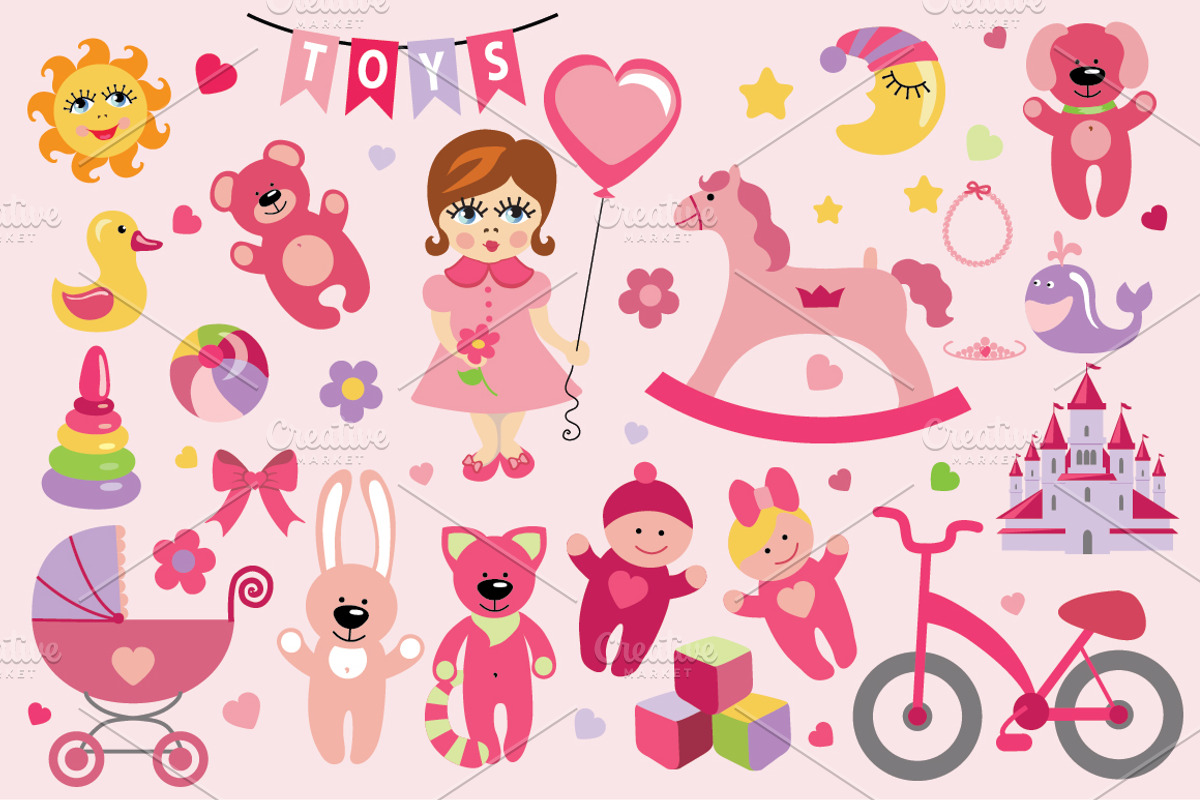 Children toys icons for little girl preview 2