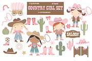 Country Girl clipart & paper set, an Illustration by Poppymoondesign (Thumbnail 1 of 5)