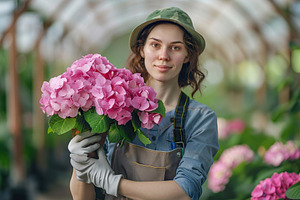Young woman gardening flowers in greenhouse, a Person Photo by AlyaAnd