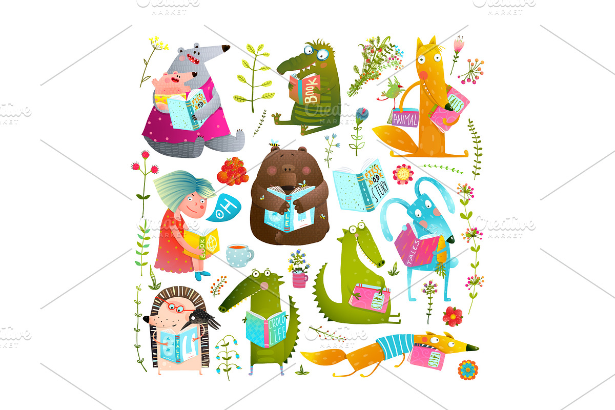 Animal Kids Studying Reading Books, an Animal Illustration by Popmarleo Shop (Photo 7 of 11)